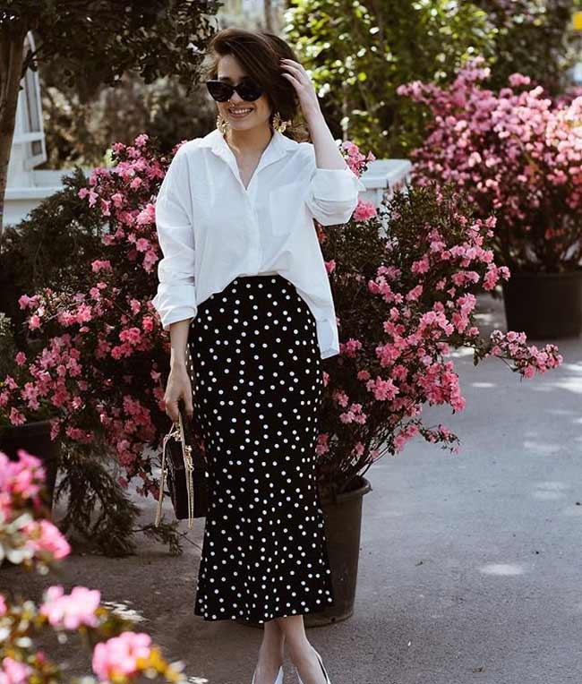 Jupe midi à pois