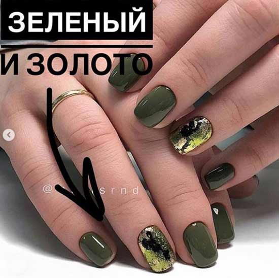 Manucure verte + or nouvel an 2019