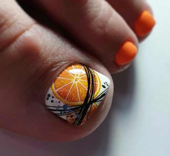 Pédicure motif orange