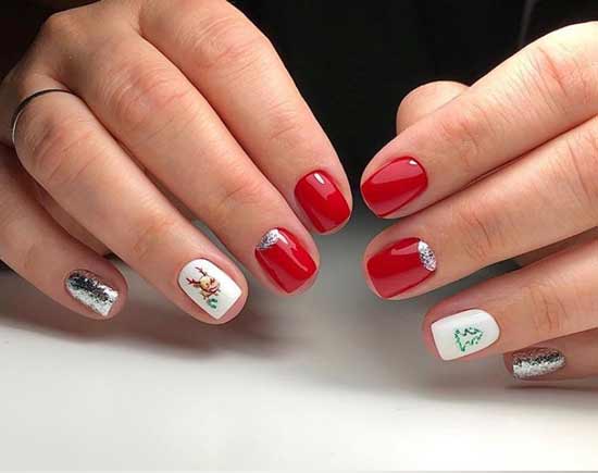 Courte photo de manucure avec du rouge et du blanc
