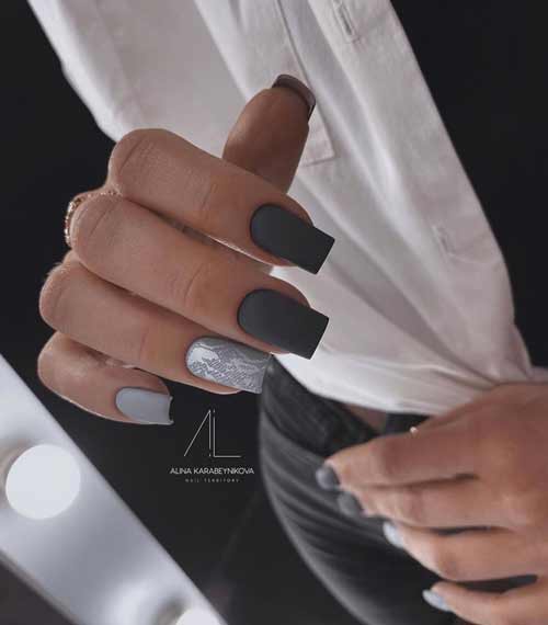 Manucure noir mat et gris