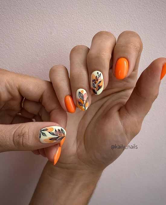 Manucure orange 2021: photo de nouveaux articles avec design