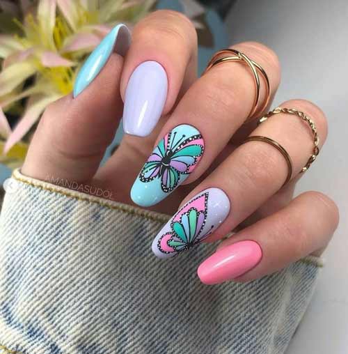 Manucure de printemps avec des papillons