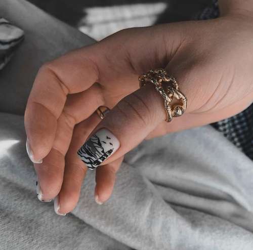 Manucure avec un motif pour les ongles courts: tendances 2021, photos