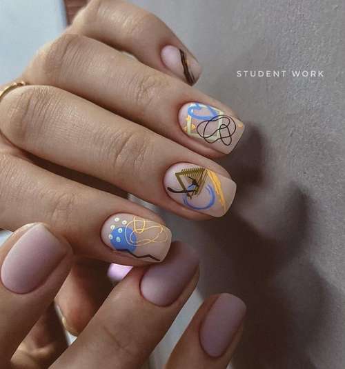 Manucure avec un motif pour les ongles courts: tendances 2021, photos
